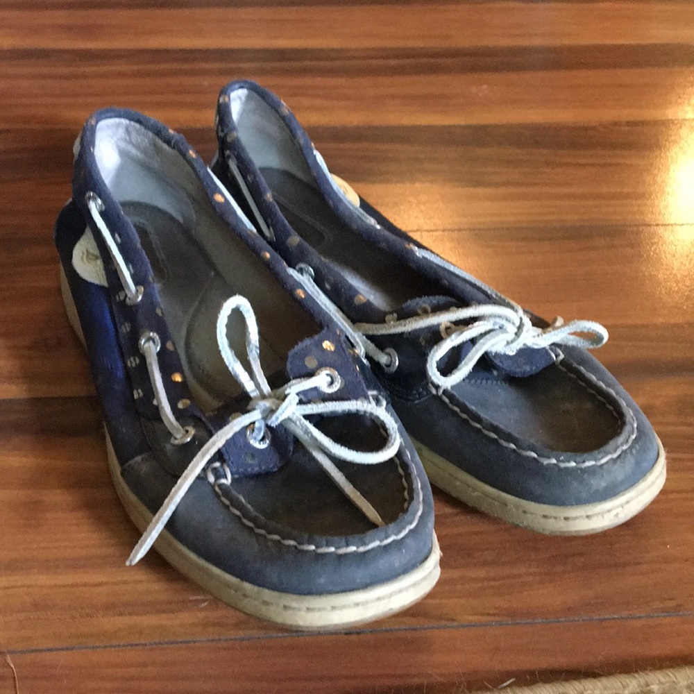 Used Navy Blue Silver Sperry Angelfish Shoes 10M